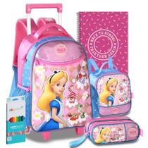 Kit Mochila Alice País Das Maravilhas Disney Meninas Brinde