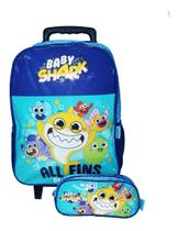 Kit Mochila Baby Shark Rodinhas Infantil Escolar Estojo Gran