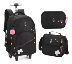 kIT MOCHILA BARBIE MOCHILA COM 2 RODAS, LANCHEIRA E PORTA LAPIS