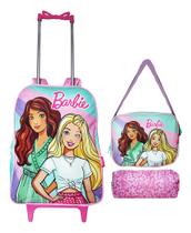 Kit Mochila Barbie Rodinhas Original Lancheira Estojo Infant