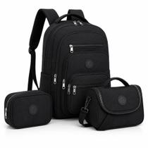 Kit Mochila Bolsa Escolar Grande Reforçada + Lancheira Térmica + Estojo Box Jumbo Menina Menino Infantil Juvenil Unissex