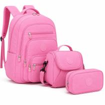 Kit Mochila Bolsa Escolar Grande Reforçada + Lancheira Térmica + Estojo Box Jumbo Menina Menino Infantil Juvenil Unissex