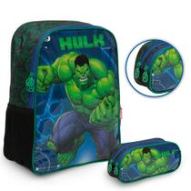 Kit Mochila Bolsa Escolar Hulk Costas Reforçada Com Estojo