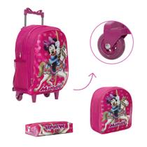 Kit Mochila Bolsa Escolar Minnie Carrinho Lancheira Passeio