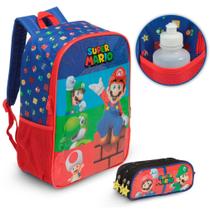 Kit Mochila Bolsa Escolar Super Mario Com Estojo Grande