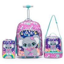 Kit Mochila Bolsa Rodinha Infantil Coala Estojo Lancheira Térmica Resistente