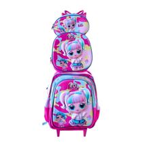 Kit Mochila Boneca LOL 3D De Rodinha Escolar Infantil Menina