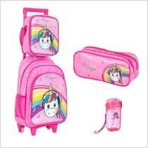 Kit Mochila BRw Unicornio Rosa Mochila + lancheira + Estojo + Garafa