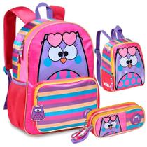Kit Mochila Bubu Escolar Costa Corujinha Infantil Com Estojo