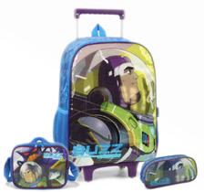 Kit Mochila Buzz Lightyear de Rodas com Estojo e Lancheira