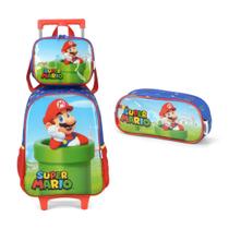 Kit Mochila C/ Rodas Super Mario + Lancheira + Estojo