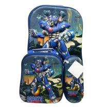 Kit Mochila C/ Rodinhas E Lancheira + Estojo Robots War