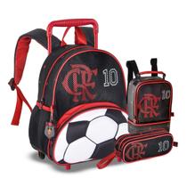 Kit Mochila C/ Rodinhas Flamengo + Lancheira Térmica E Estojo Duplo Escolar - Clio