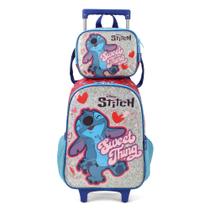 Kit Mochila c/ Rodinhas Infantil Escolar + lancheira + estojo Stitch IC39813SC