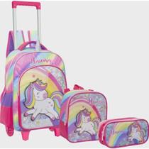 Kit Mochila C/ Rodinhas + Lancheira + Estojo Unicórnio - Yepp