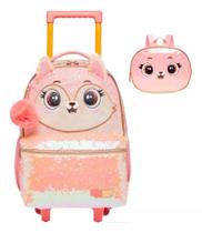 Kit Mochila C/ Rodinhas +Lancheira Pack Me Fox Coral - Pacific