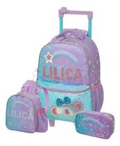 Kit Mochila C/ Rodinhas Lilica Ripilica + Lancheira e Estojo Box - Pacific