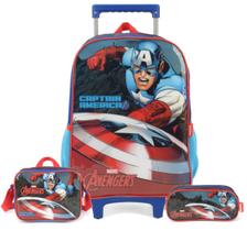 Kit Mochila Capitão America Marvel de Rodas Lancheira Estojo