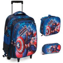 Kit Mochila Capitão América Vingadores Rodinha + Lancheira