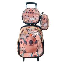 Kit Mochila Capivara Capybara em 3D com Rodinhas + Lancheira Térmica + Estojo Escolar Kit Mochila Capivara Capybara em 3D com Rodinhas + Lancheira Térmica + Estojo Escolar
