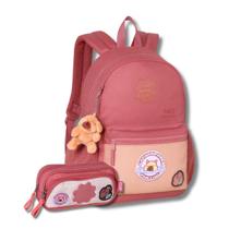 Kit Mochila Capivara de Costas Estojo Duplo Meninas Juvenil Cor:Rosa