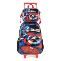 Kit Mochila Car + Lanc Avengers Capitão Ameríca Azul Luxcel