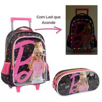 Kit Mochila Carrinho Barbie Luz + Estojo Com Led
