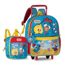 Kit Mochila Carrinho Com Lancheira Escola Galinha Pintadinha