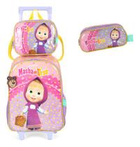 Kit Mochila Carrinho Costas Meninas Masha E O Urso