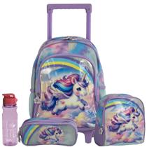 Kit Mochila Carrinho de Unicornio Lancheira Estojo e Garrafa Kit Mochila Carrinho de Unicornio Lancheira Estojo e Garrafa