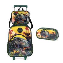 Kit Mochila Carrinho Dinossauro T-Rex + Lancheira + Estojo