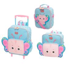 Kit Mochila Carrinho e Costa com Lancheira térmica Kouii Filhotiis Borboleta Pipa