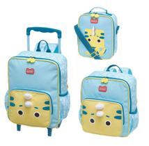 Kit Mochila Carrinho e Costa com Lancheira térmica Kouii Filhotiis Dino Ino