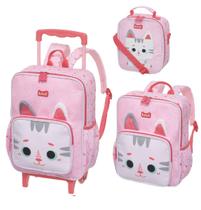 Kit Mochila Carrinho e Costa com Lancheira térmica Kouii Filhotiis Gatinha Mia