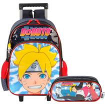 Kit Mochila Carrinho E Estojo Duplo Boruto Vermelho Naruto