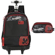 Kit mochila carrinho e estojo triplo juvenil enaldinho up4you preto