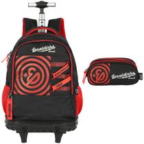 Kit mochila carrinho e estojo triplo juvenil enaldinho up4you vermelho