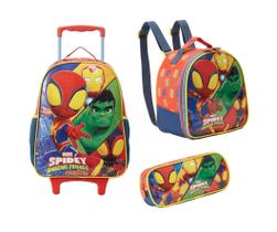 Kit Mochila Carrinho E Rodas Lancheira E Estojo Homem Aranha Kit Mochila Carrinho E Rodas Lancheira E Estojo Homem Aranha