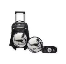 Kit mochila carrinho escolar 3D bola de futebol Soccer+lancheira e estojo mega