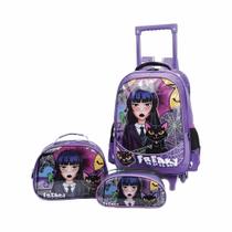 Kit Mochila Carrinho Escolar Freaky Infantil Meninas Grande