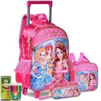 Kit Mochila Carrinho Escolar Princesas Fofa Brilho Meninas Kit Mochila Carrinho Escolar Princesas Fofa Brilho Meninas