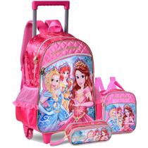 Kit Mochila Carrinho Escolar Princesas Fofa Brilho Meninas