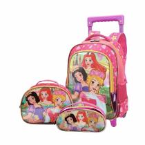 Kit Mochila Carrinho Escolar Princesas Infantil Menina Grand