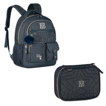 Kit Mochila Carrinho Estojo Lancheira Rebecca Bonbon Jeans