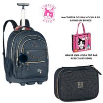 Kit Mochila Carrinho Estojo Lancheira Rebecca Bonbon Jeans