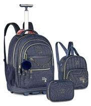 Kit Mochila Carrinho Estojo Lancheira Rebecca Bonbon Jeans - Clio Style