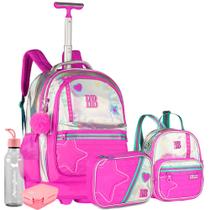 Kit Mochila Carrinho Holográfica RB Alça Estojo E Lancheira