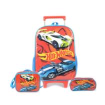 Kit Mochila Carrinho Hot Wheels Lancheira E Estojo Escolar