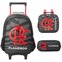 KIT MOCHILA carrinho infantil 16" e lancheira térmica e estojo escolar Flamengo