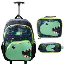 Kit mochila carrinho infantil 17", lancheira térmica e estojo escolar Dino Raptor Yins Kit mochila carrinho infantil 17", lancheira térmica e estojo escolar Dino Raptor Yins